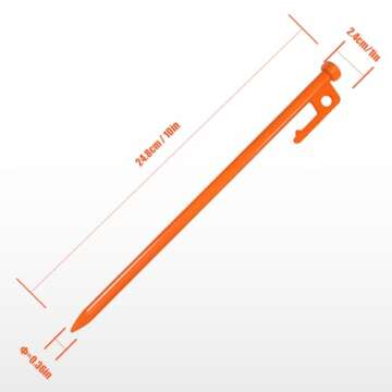 Eurmax USA 10 inch Multiuse Heavy Duty Steel Tent Stakes Tarp Pegs Camping Stakes for Outdoor Camping Canopy and tarp with 4 Ropes 10FT Length,8pcs(Orange)