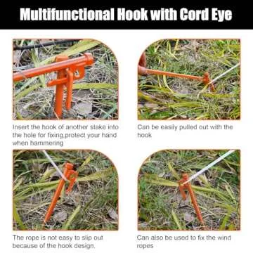 Eurmax USA 10 inch Multiuse Heavy Duty Steel Tent Stakes Tarp Pegs Camping Stakes for Outdoor Camping Canopy and tarp with 4 Ropes 10FT Length,8pcs(Orange)