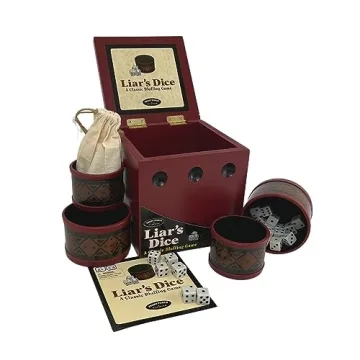 Front Porch Classics Liar's Dice - Exciting Bluffing Game in Wooden Dice Box with 4 Shakers, 20 Dice...