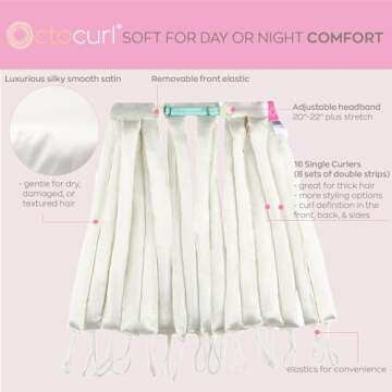 Octocurl Satin Hair Curlers - Heatless Curls Overnight - Headband Curlers for Medium Length Hair (Sa...