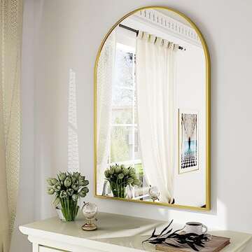 HARRITPURE 26" x 38" Arch Mirror Bathroom Wall Mounted Mirrors Gold Vanity Mirror with Metal Frame for Bedroom Living Room Entryway