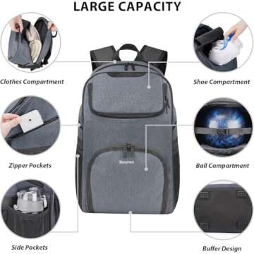 Bosynoy Bowling Backpack - Multifunctional Bag for Bowling Ball & Shoes, Grey