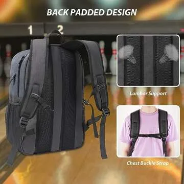 Bosynoy Bowling Backpack with Shoe Compartment