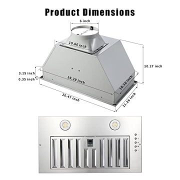20" Stainless Steel Range Hood Insert 600 CFM