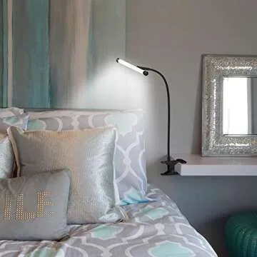 YOUKOYI LED Desk Lamp with Clamp, Flexible Gooseneck Arm Drafting Table Lamp, 10 Brightness Levels, 3 Color Modes, Can be Power by USB, 5W for Headboard, Workbench, Studio, Bedside Reading - Black