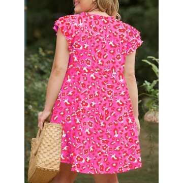 Eytino Plus Size Dress for Women Summer Ruffle Sleeve Leopard Printed Mini Short Dresses,2X Rose
