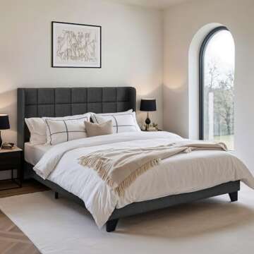 Stylish HOOMIC Queen Wingback Bed Frame – No Box Spring Needed