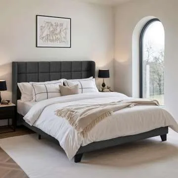 Stylish HOOMIC Queen Wingback Bed Frame – No Box Spring Needed