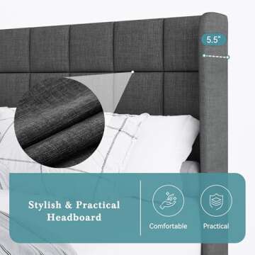 Stylish HOOMIC Queen Wingback Bed Frame – No Box Spring Needed