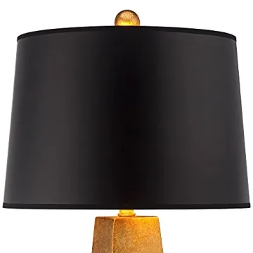 Possini Euro Design Obelisk Modern Table Lamp 26" High Gold Leaf Tapered Column Black Paper Drum Shade Decor for Bedroom Living Room House Home Bedside Nightstand Office Entryway Kids Family
