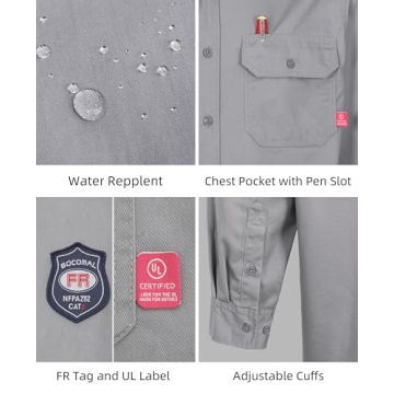 BOCOMAL FR Shirts 6.25oz Light Weight Summer Welding Shirts Flame Resistant Shirt Gray Men's Fire Re...