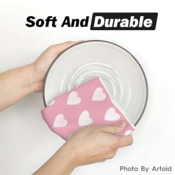 Artoid Mode Pink Heart Stripe I Love You Valentine's Day Kitchen Towels Dish Towels, 18x26 Inch Anniversary Wedding Decoration Hand Towels Set of 4