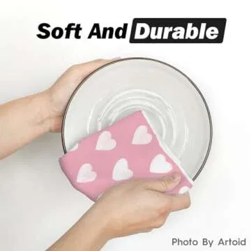 Artoid Mode Pink Heart Stripe I Love You Valentine's Day Kitchen Towels Dish Towels, 18x26 Inch Anniversary Wedding Decoration Hand Towels Set of 4