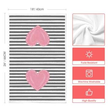 Artoid Mode Pink Heart Stripe I Love You Valentine's Day Kitchen Towels Dish Towels, 18x26 Inch Anniversary Wedding Decoration Hand Towels Set of 4