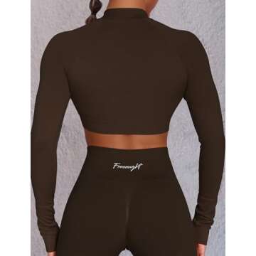 FRESOUGHT Long Sleeve Workout Crop Tops for Women, Seamless Athletic Activewear Shirts Gym Yoga Runn...