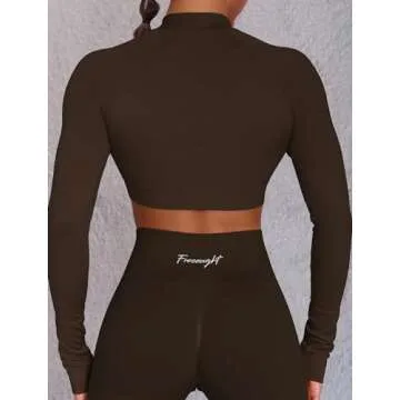FRESOUGHT Long Sleeve Workout Crop Tops for Women, Seamless Athletic Activewear Shirts Gym Yoga Runn...