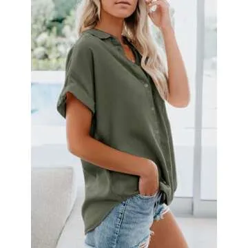 Stylish Cotton Women's Button Down Summer Shirts with Pocket
