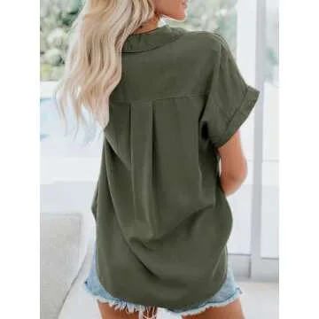 Stylish Cotton Women's Button Down Summer Shirts with Pocket