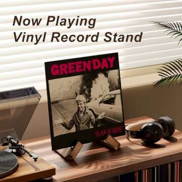 2 Pack Now Playing Vinyl Record Stand, Premium Vinyl Record Display, Wood Record Display Stand, 1 Se...