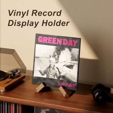 2 Pack Now Playing Vinyl Record Stand, Premium Vinyl Record Display, Wood Record Display Stand, 1 Second Assemble Record Holder, Now Spinning Record Holder, Vinyl Record Accessories for Vinyl Records