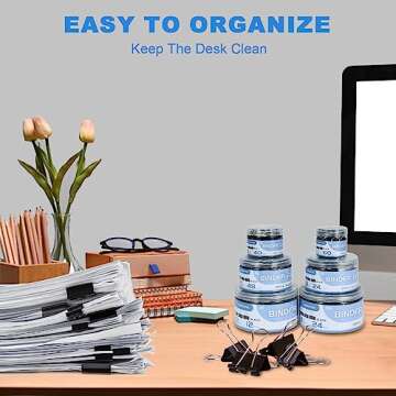 Binder Clips Assorted Sizes Including Extra Large Medium Small Mini and Micro, Office Supplies File Clamps Paper Clips, 6 Sizes in 6 Boxes, 208 PCS Metal Black Clamps for School