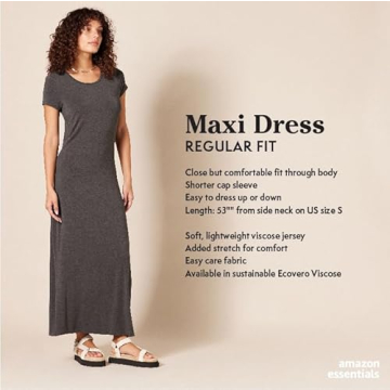 Amazon Essentials Women's Short-Sleeve Maxi Dress in Charcoal Heather