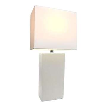 Elegant Designs LT1025-WHT Modern Leather Table Lamp with White Shade