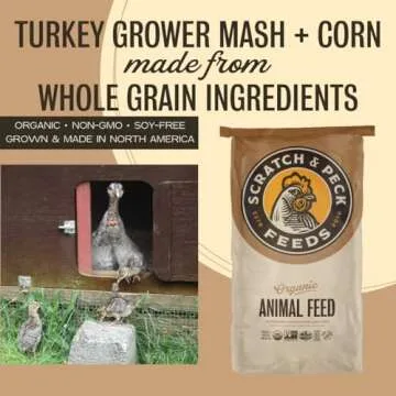 Scratch and Peck Whole Grain Grower Mash + Corn Turkey Feed - 40 lbs Bag - Soy-Free - 20.5% Protein, Certified Organic and Non-GMO Project Verified Turkey Food