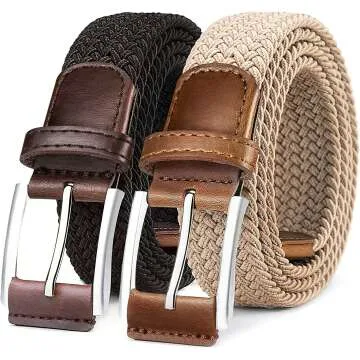 BULLIANT 2-Pack Stretch Braided Web Belts for Men