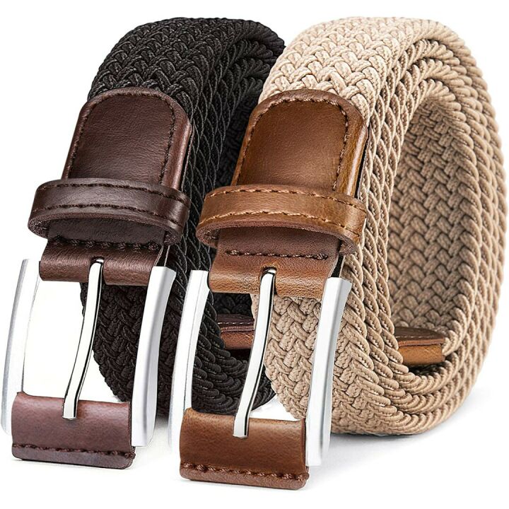 BULLIANT 2-Pack Stretch Braided Web Belts for Men