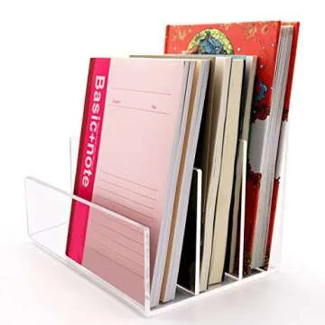 Clear Acrylic File Sorter, Desk File Folder Holder,File Folder Rack for Document Paper Letter Book Envelope Laptop Organizer, Clear Acrylic Office File Organizer on Office Desktop