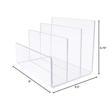 Clear Acrylic File Sorter, Desk File Folder Holder,File Folder Rack for Document Paper Letter Book Envelope Laptop Organizer, Clear Acrylic Office File Organizer on Office Desktop