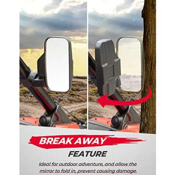 KEMIMOTO UTV Mirrors - Adjustable Side View with Shatterproof Glass