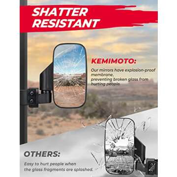 KEMIMOTO UTV Mirrors - Adjustable Side View with Shatterproof Glass