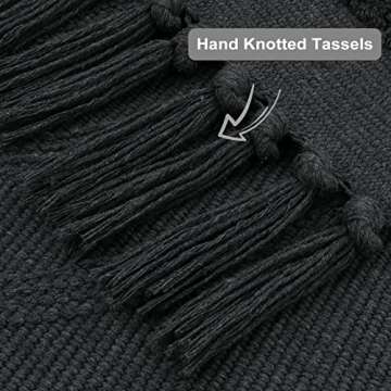 Uphome Boho Runner Rug 2'x5' Washable Evil Eye Tufted Bedroom Rug with Tassels Soft Cotton Woven Kitchen Rug Modern Minimalist Dark Gray Throw Rugs for Living Room Laundry Room Bathroom