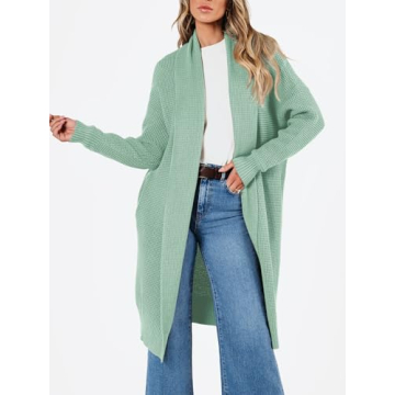 LILLUSORY Long Cardigan Sweaters for Women Fall Trendy Oversized Open Front Winter Coat Blazer 2025 Cozy Chunky Knit Sweater Jacket Outwear Coats Green XL