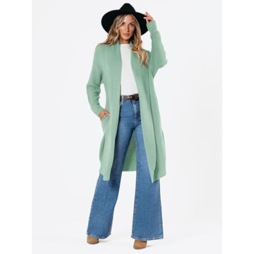 LILLUSORY Long Cardigan Sweaters for Women Fall Trendy Oversized Open Front Winter Coat Blazer 2025 Cozy Chunky Knit Sweater Jacket Outwear Coats Green XL