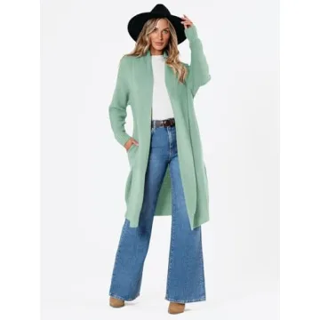 LILLUSORY Long Cardigan Sweaters for Women Fall Trendy Oversized Open Front Winter Coat Blazer 2025 Cozy Chunky Knit Sweater Jacket Outwear Coats Green XL