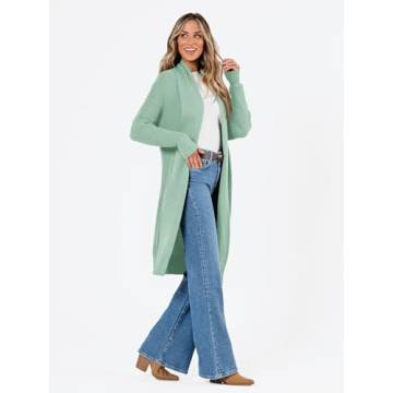 LILLUSORY Long Cardigan Sweaters for Women Fall Trendy Oversized Open Front Winter Coat Blazer 2025 Cozy Chunky Knit Sweater Jacket Outwear Coats Green XL