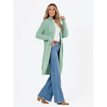 LILLUSORY Long Cardigan Sweaters for Women Fall Trendy Oversized Open Front Winter Coat Blazer 2025 Cozy Chunky Knit Sweater Jacket Outwear Coats Green XL