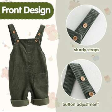 Mornyray Toddler Kids Baby Boy Girl Soft Corduroy Suspender Pants Kids Overalls Loose Retro (Green, ...