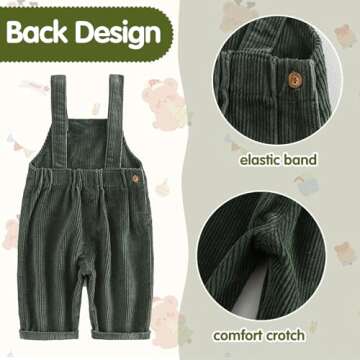 Mornyray Toddler Kids Baby Boy Girl Soft Corduroy Suspender Pants Kids Overalls Loose Retro (Green, 3-4 Years)