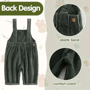 Mornyray Toddler Kids Baby Boy Girl Soft Corduroy Suspender Pants Kids Overalls Loose Retro (Green, 3-4 Years)