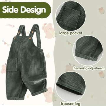 Mornyray Toddler Kids Baby Boy Girl Soft Corduroy Suspender Pants Kids Overalls Loose Retro (Green, 3-4 Years)