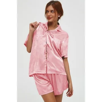 CHYRII Women's Silk Satin Jacquard Pajama Set for Comfort