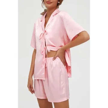 CHYRII Women's Silk Satin Jacquard Pajama Set for Comfort