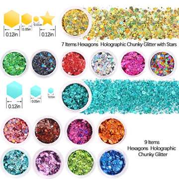 Holographic Chunky Glitter Sequins 16 Colors Mixed Cosmetic Glitter for Face Body Eye Hair Nail Art ...