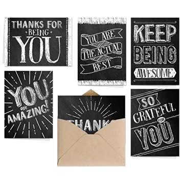 Chalkboard Appreciation Card Set - 24 Thank You Greeting Cards with Kraft Envelopes