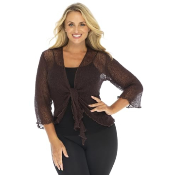 Back From Bali Womens Plus Size Shrug Bolero Sheer Cardigan Arm Cover 2X 3X 4X Lightweight Brown