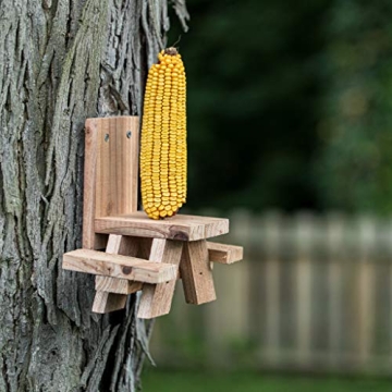 Charming Cedar Squirrel Picnic Table Feeder for Outdoors